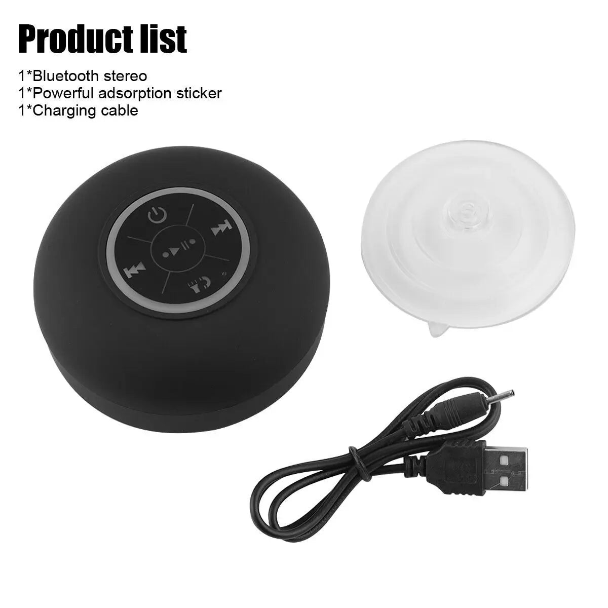 Portable Wireless Bluetooth Speaker Waterproof Suction For Shower Bathroom Black