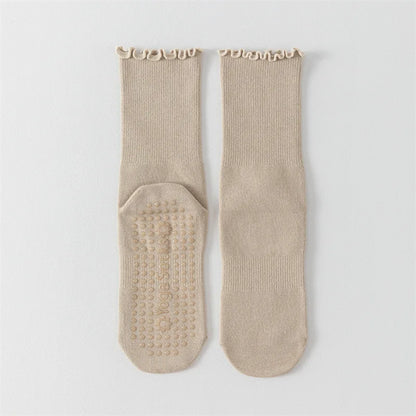 Yoga socks, boneless mid tube socks, sports anti slip thin fit, fitness Pilates combed cotton women's socks