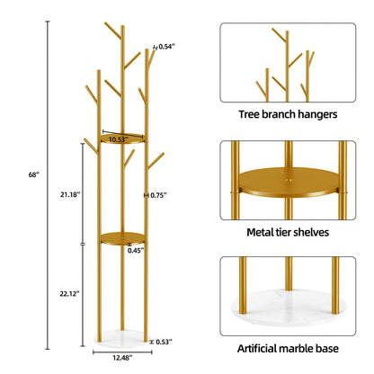 Heavy Duty Marble Coat Rack Stand Gold Metal Tall Clothes Rail Hanger for Bedroom Office Hall