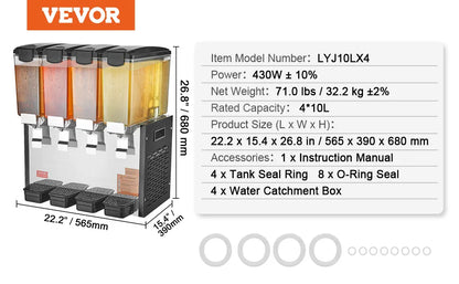VEVOR 10L 12L 18L Commercial Beverage Dispenser Stainless Steel Ice Juice Tea Drink Machine with Cooling Function for Bar Party