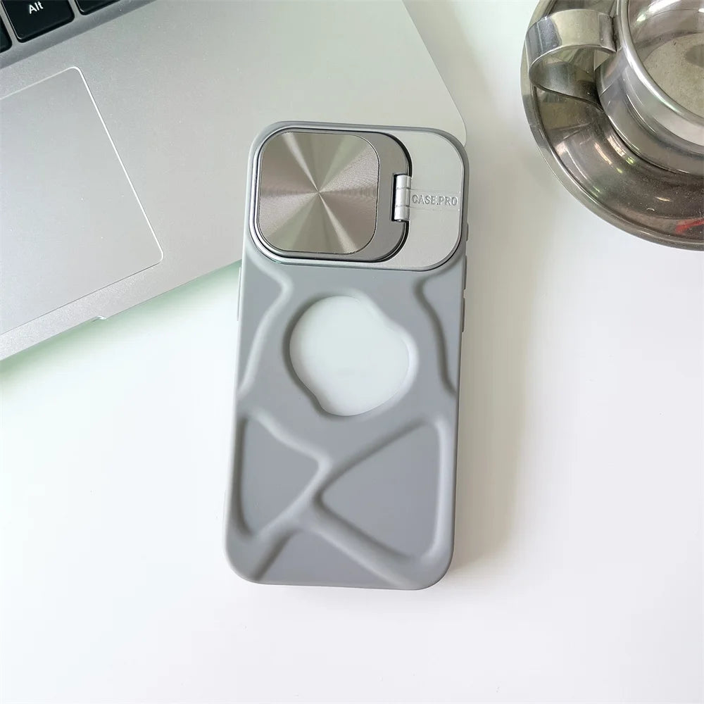Fashion Logo Hole Magnetic Case for iPhone 17Air 12 13 14 15 16 17 Pro Max Plus Lens Protection Stand For Magsafe Silicone Cover