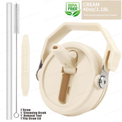 Flip Straw Lid For 40oz Stanley Tumbler Leakproof Portable Handle Lid Exact Color Detachable Flip Straw With Brush&Removal Tool