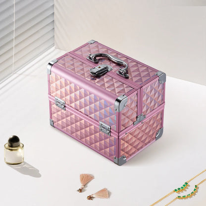 Modishion Professional Makeup Case Portable Makeup Case 2 Trays with Mirror Makeup Tool Storage Box Travel Makeup Case