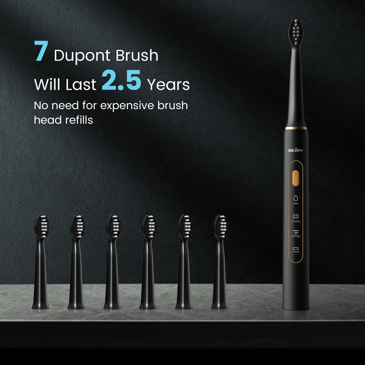 Sejoy Electric Toothbrush for Adults IPX7 Waterproof DuPont Brush Head USB Rechargeable High Frequency Cleaning 3 Cleaning Modes
