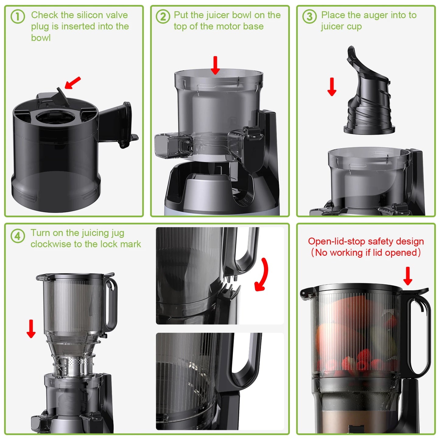 BioloMix Cold Press Juicer,with 130mm Feed Chute,Fit Whole Fruits & Vegetables,High Juice Yield,BPA FREE Slow Masticating Juicer