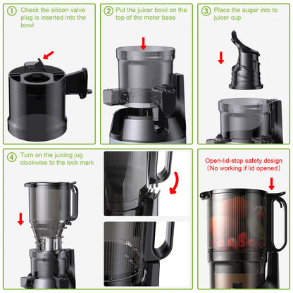 BioloMix Cold Press Juicer,with 130mm Feed Chute,Fit Whole Fruits & Vegetables,High Juice Yield,BPA FREE Slow Masticating Juicer