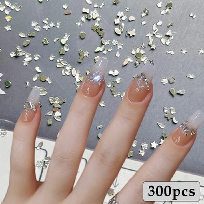 300/100pcs Mini Nail Art Rhinestones Crystal Acrylic Flatback Diamonds Mixed Shape Sparkle DIY Nail Luxury Manicure Accessories