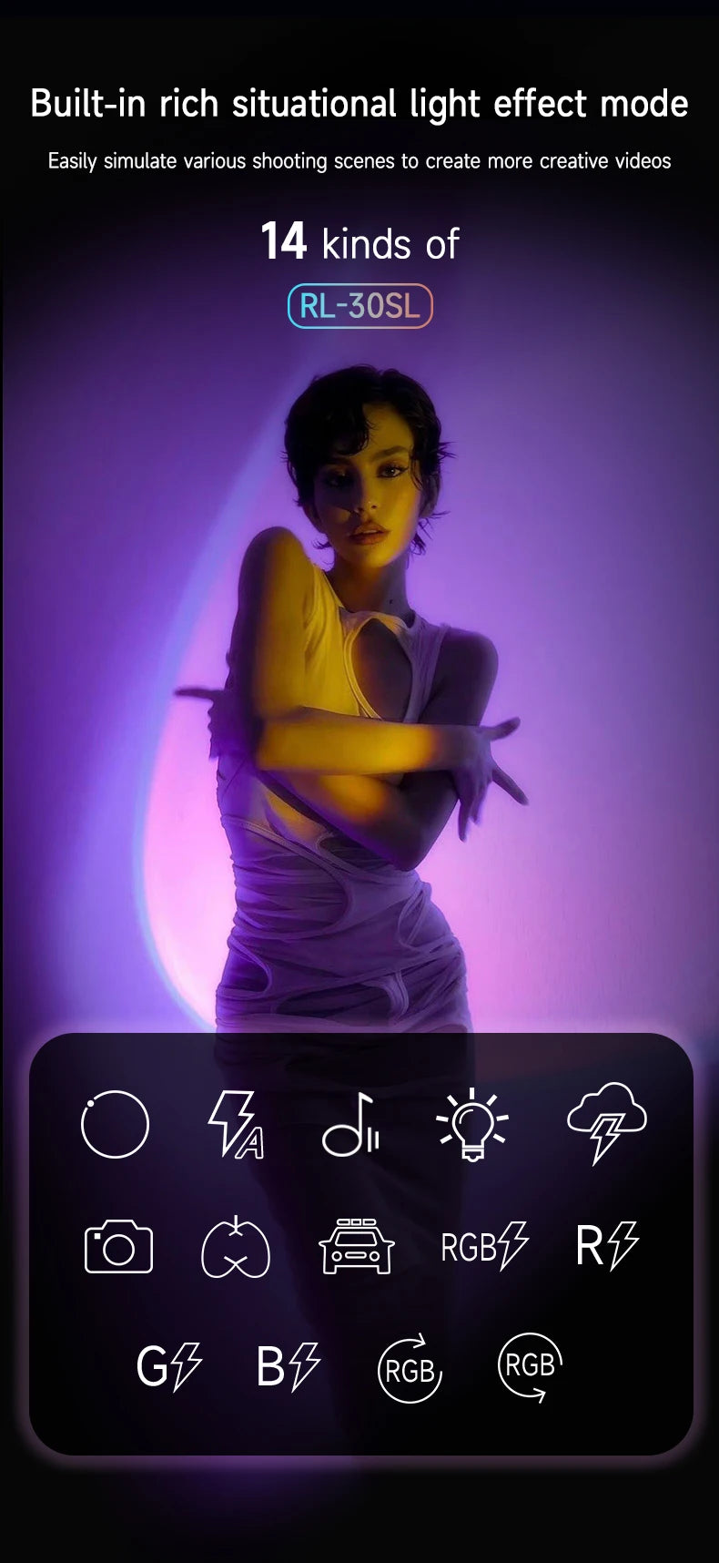 MIAOTU Handheld RGB Colorful Stick Light 30CM Handheld LED Light Wand CRI 95+ 2500K-9000K Photography Studio Lamp