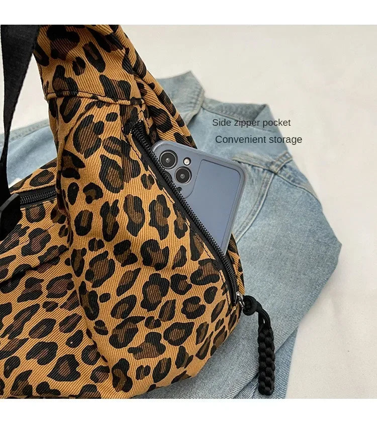 Leopard Print Crossbody Bags for Women Corduroy Casual Shoulder Tote Bags Ladies Sac A Main Femme Designer Luxury Handbags 2024