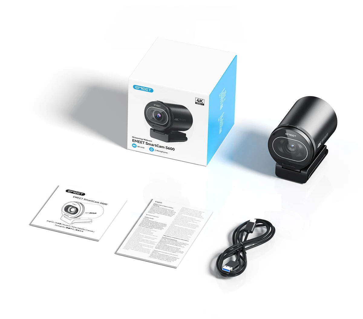 4K Webcam 1080P 60FPS Autofocus Streaming Web Camera EMEET S600 Living Stream Camera With Mics&Privacy Cover for Tiktok/YouTube