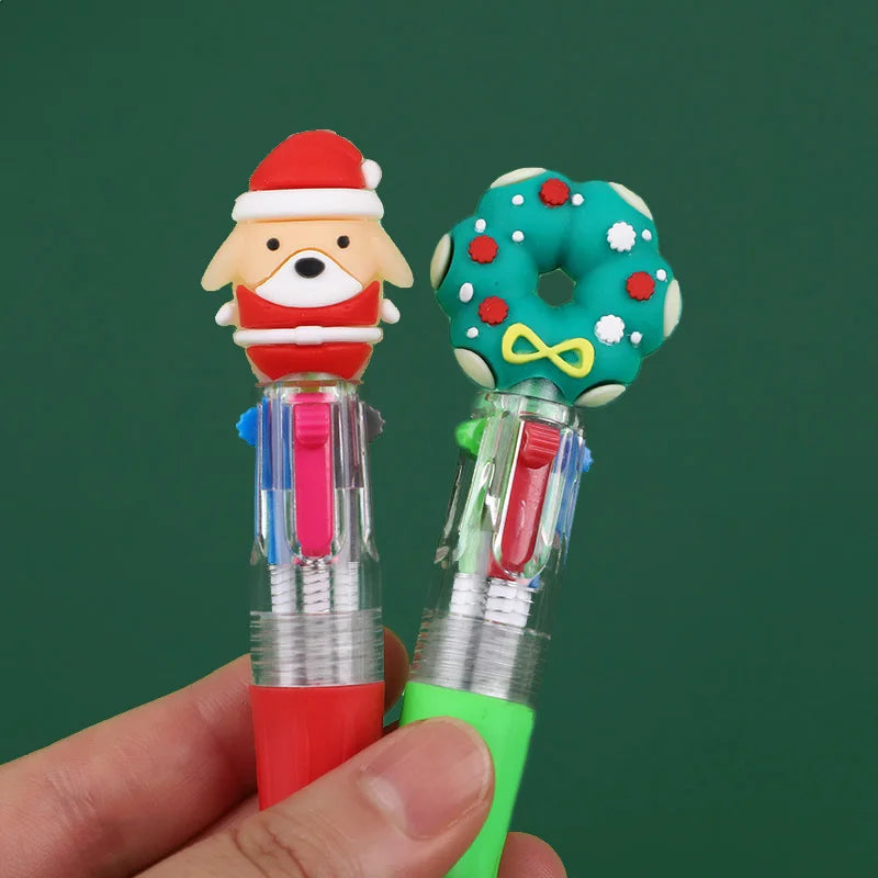 5-30Pcs Cartoon Christmas Pens Kids Birthday Party Christmas New Year Gift Favors Mini 4 Colors Ballpoint Pen Goodie Bag Stuffer