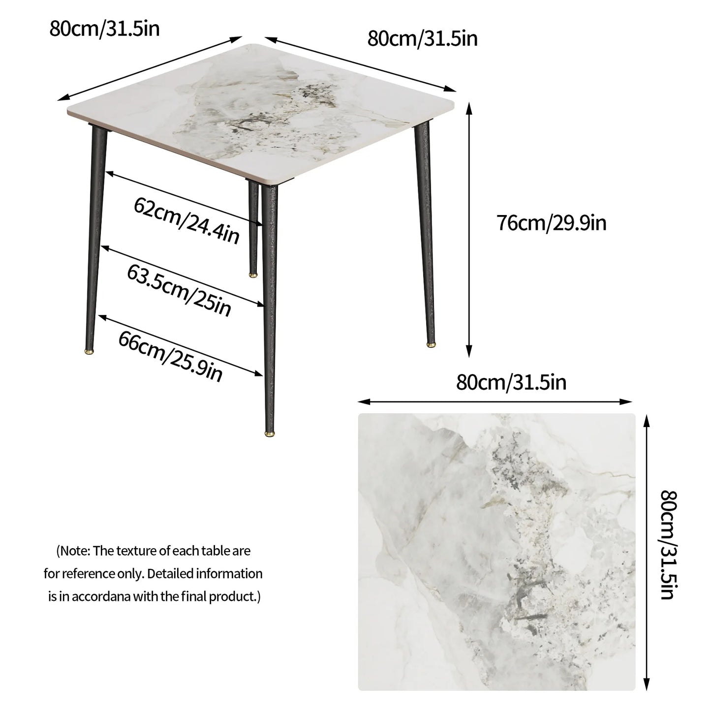 Square Restaurant Marble Dining Table Compact Dishes Serve Table with Metal Legs Kitchen Furniture for 4-6 Seats