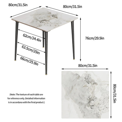 Square Restaurant Marble Dining Table Compact Dishes Serve Table with Metal Legs Kitchen Furniture for 4-6 Seats