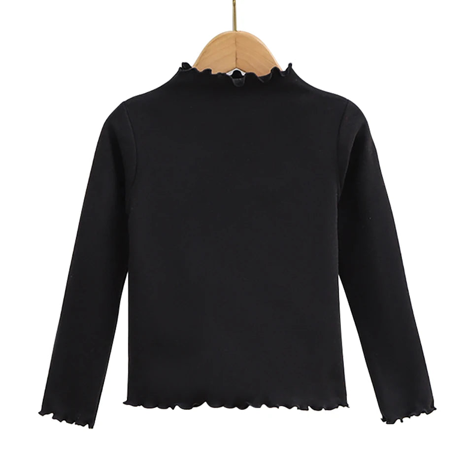 Girls Long Sleeve T-Shirt - Black Ruffle Edge Autumn Winter Base Layer