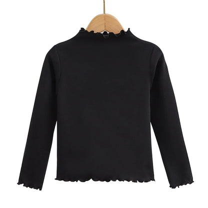 Girls Long Sleeve T-Shirt - Black Ruffle Edge Autumn Winter Base Layer