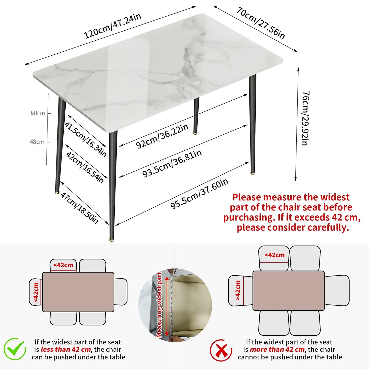 Kitchen Table Rectangle Dining Table Modern Dining Room Table with White Sintered Stone Top and Metal Legs