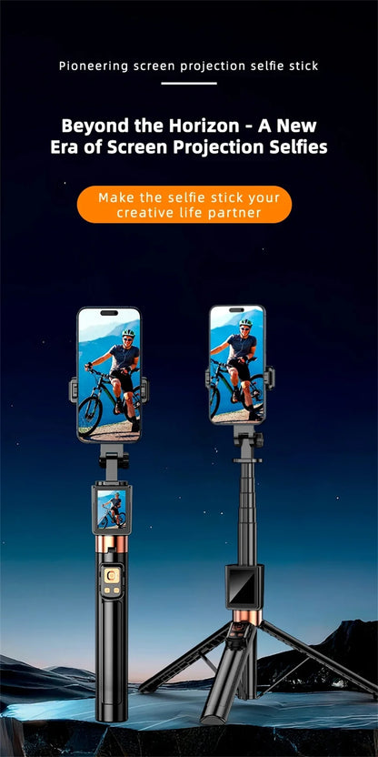 Wireless Selfie Stick Tripod Stand with Remote and Small Screen Casting Selfie Monitor for Smartphone Selfie Live Streaming