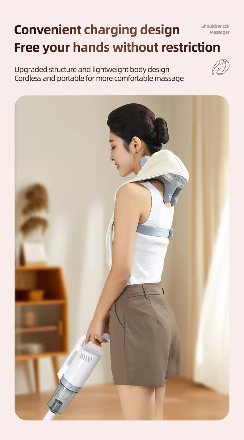 20W Beige Neck And Shoulder Massager Wireless Shoulder And Back Kneading Massage Shawl Trapezius Neck Cervical Masajeador