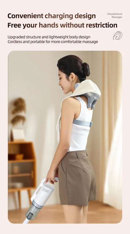20W Beige Neck And Shoulder Massager Wireless Shoulder And Back Kneading Massage Shawl Trapezius Neck Cervical Masajeador