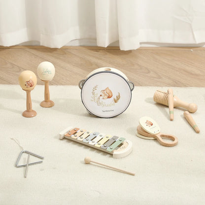 Music Toys Baby Wooden Montessori Toys Children Music Instrument Squirrel Maracas Drum Xylophone Early Education Sensor Toys Set