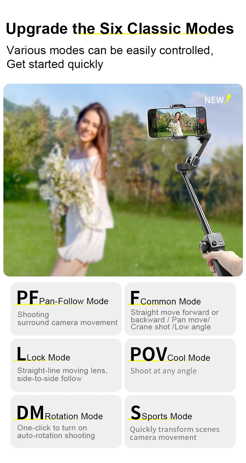 AOCHUAN 3-Axis Handheld Gimbal Phone Stabilizer with Extension Rod  8.0 Anti Shake Face Tracking for Phone Outdoor Shooting Vlog