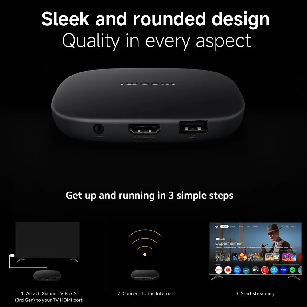 Global Version Xiaomi TV Box S 3rd Gen 4K Ultra HD Wifi 6 Bluetooth 5.2 32GB ROM Google TV Google Assistant Smart Media Player