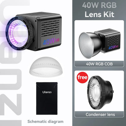 Ulanzi 40W Video Light COB Continuous Lighting Bowens Mount for Studio Video Tiktok Youtube Professional Led light photography