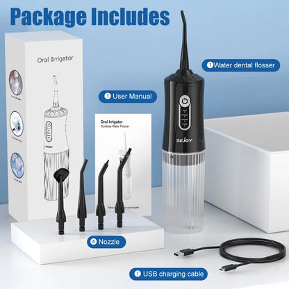 Sejoy Electric Water Flosser 200ML Water Tank Tooth Clean Machine USB Rechargeable Dental Irrigator 4 Cleaning Modes Timing
