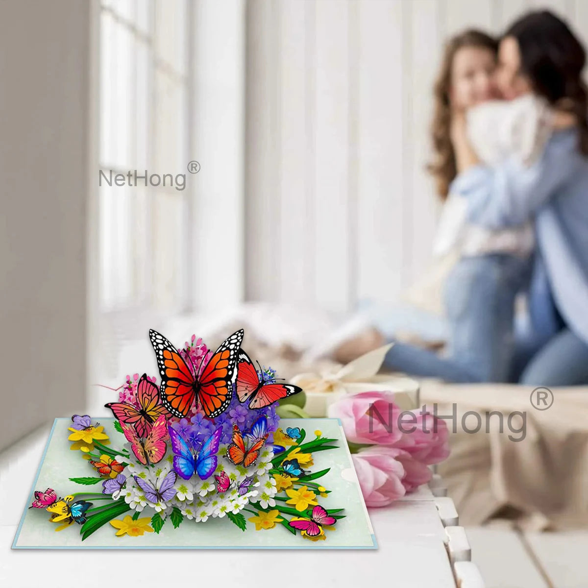 3D Butterfly Pop-Up Card - Floral Wreath Birthday Card for Women, Valentine's Day, Mother's Day Gift for Wife, Mom, Girlfriend