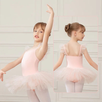 Girls Ballet Leotards Ballet Tutu Dress For Kids Dance Clothes With Skirt Gymnastics Dancewear Balleriana Clothes Short Sleeves