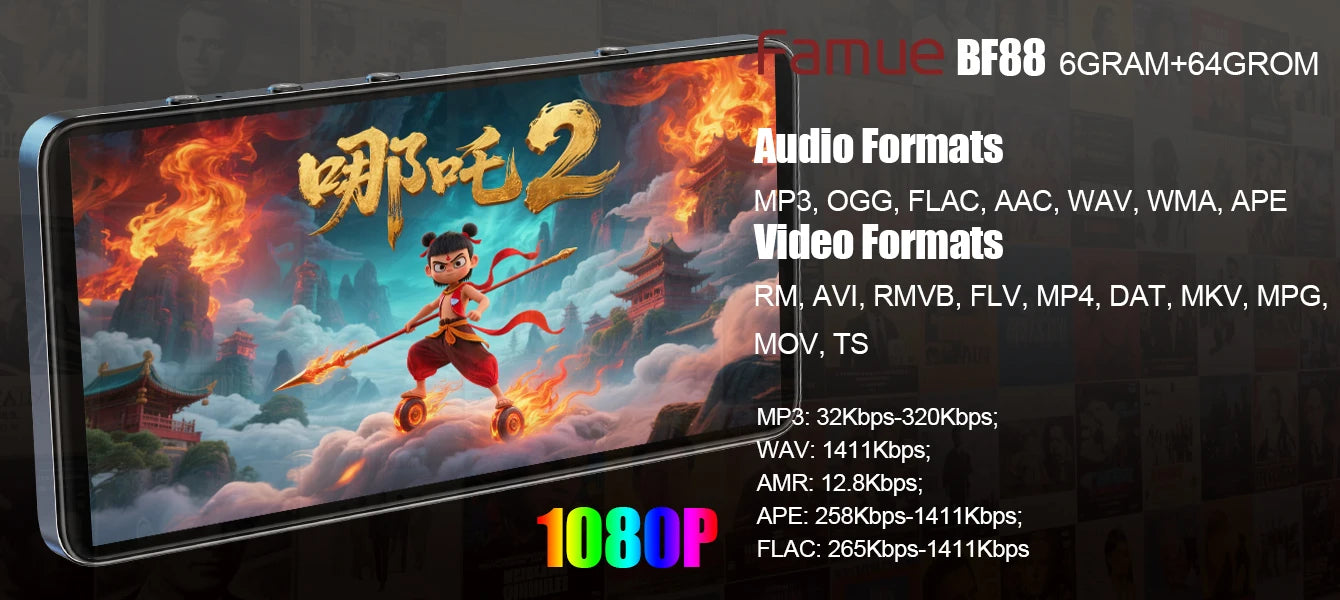 Famue MP3 Player Android 13 with Bluetooth and WiFi，MP3 MP4 Player with Spotify，Audible，Pandora，Standalone / Networked Version