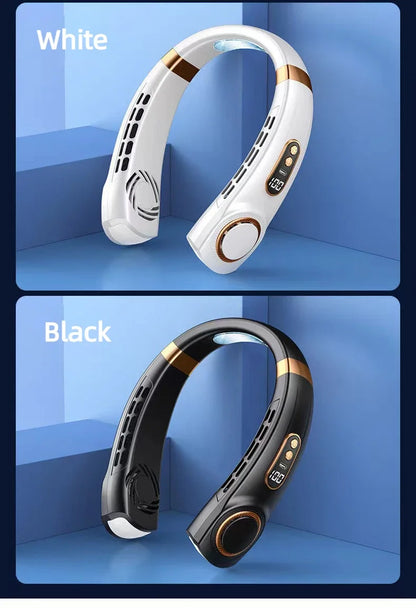 JKUOO Portable Neck Fan,Hands Free Bladeless Fan with LED 4 Cooling Plate,Personal Fan 4000mAh Battery USB Rechargeable