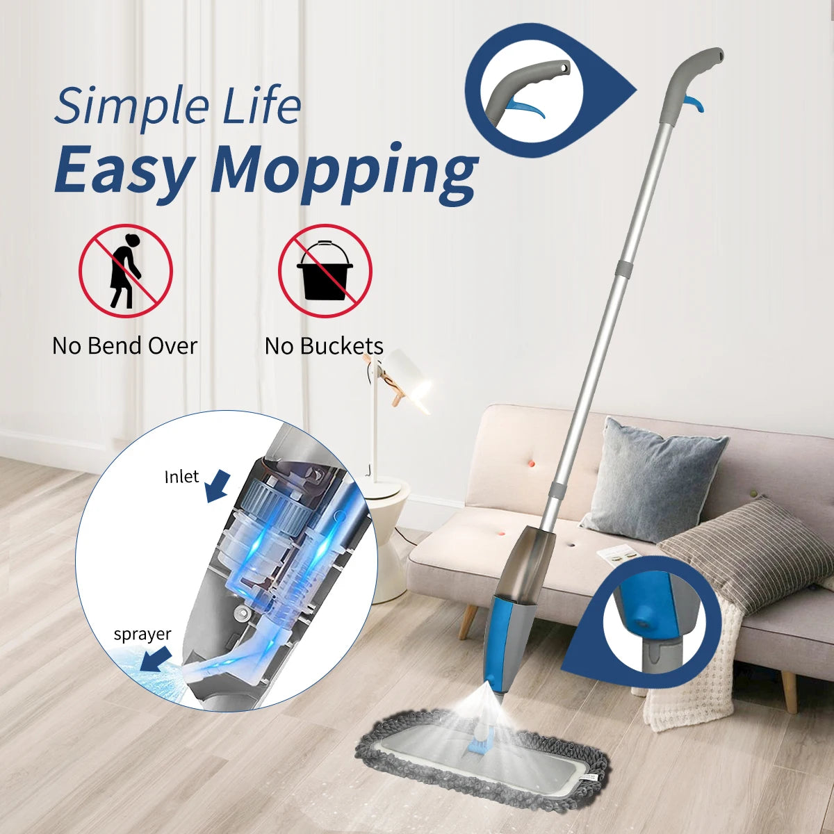 Spray Mop Broom Set Magic Flat Mops for Floor Home Cleaning Tool Brooms Household with Reusable Microfiber Pads Rotating Mop