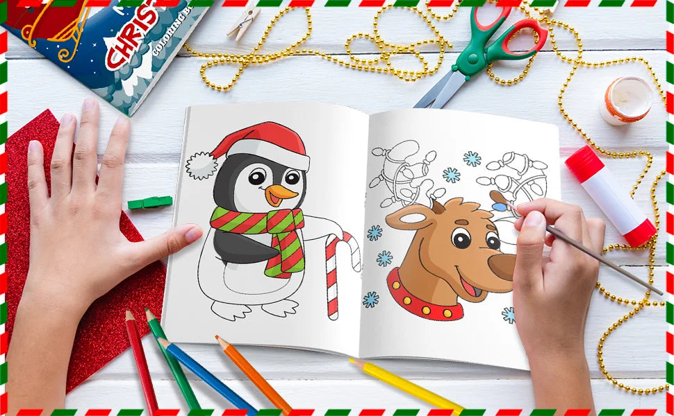 Christmas Coloring Book,24pcs Christmas Coloring Books Bulk/Xmas Activity Books Bulk & 12 Christmas Party Color Pencils for Kids