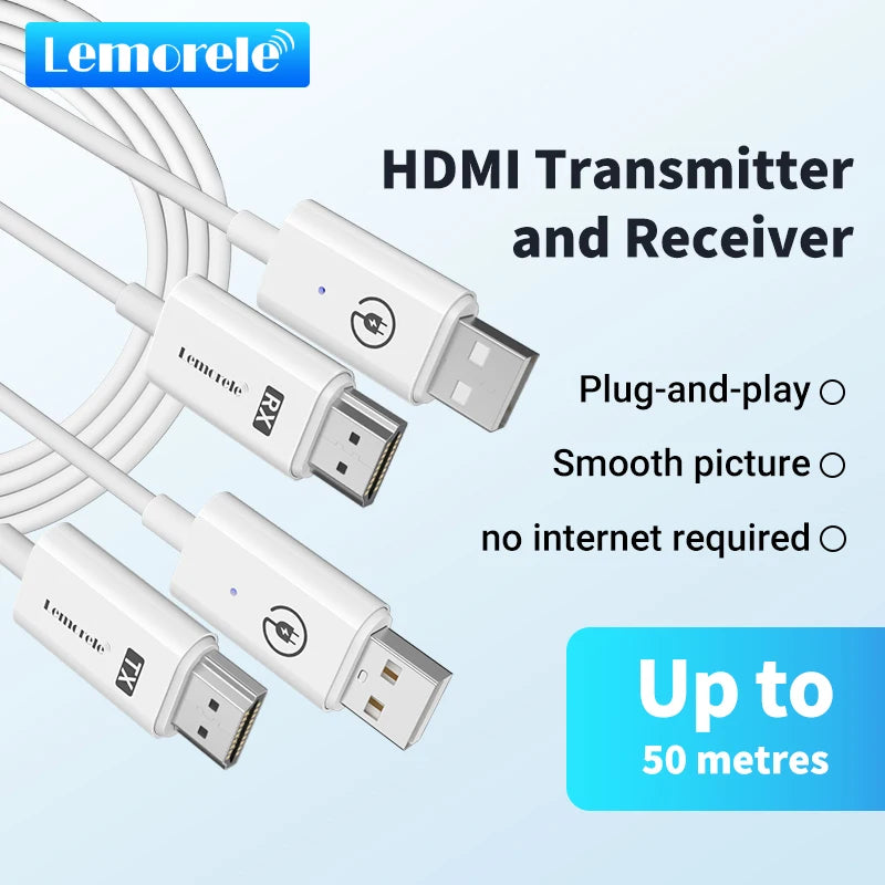 Lemorele HDMI Wireless Transmitter Receiver Extender Kit 164FT/30M Wireless Display Dongle for TV Camera Streaming Projector