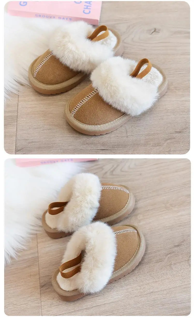 Kids Winter Slippers - Luxury Fur Lined Non-Slip Indoor Boots for Boys & Girls