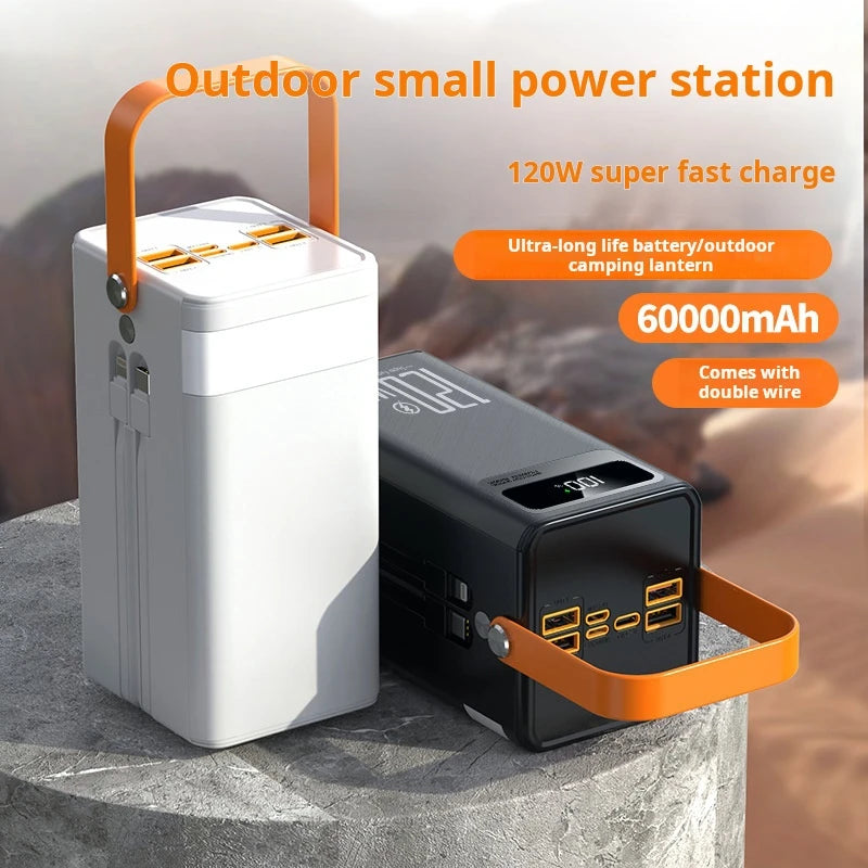 60000mAh Portable Power Bank - 120W Fast Charging Solar Generator for Camping Emergency Outdoor