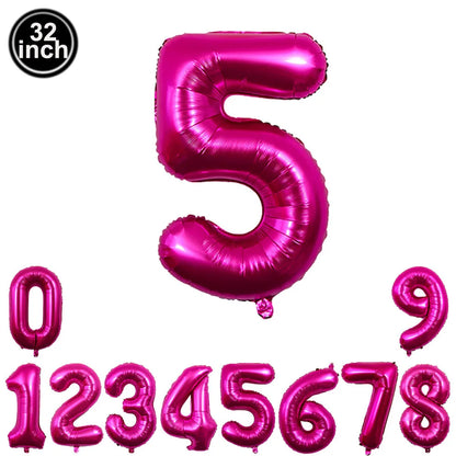 32inch Hot Pink Rose Foil Number Balloons Girls Birthday Pink Large Number Balloon Birthday Wedding Baby Shower Party Decor
