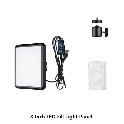 LED Photography Video Light Panel Lighting Photo Studio Lamp Kit with 8/12 Inch Adjustable Brightness,for YouTube Live Streaming