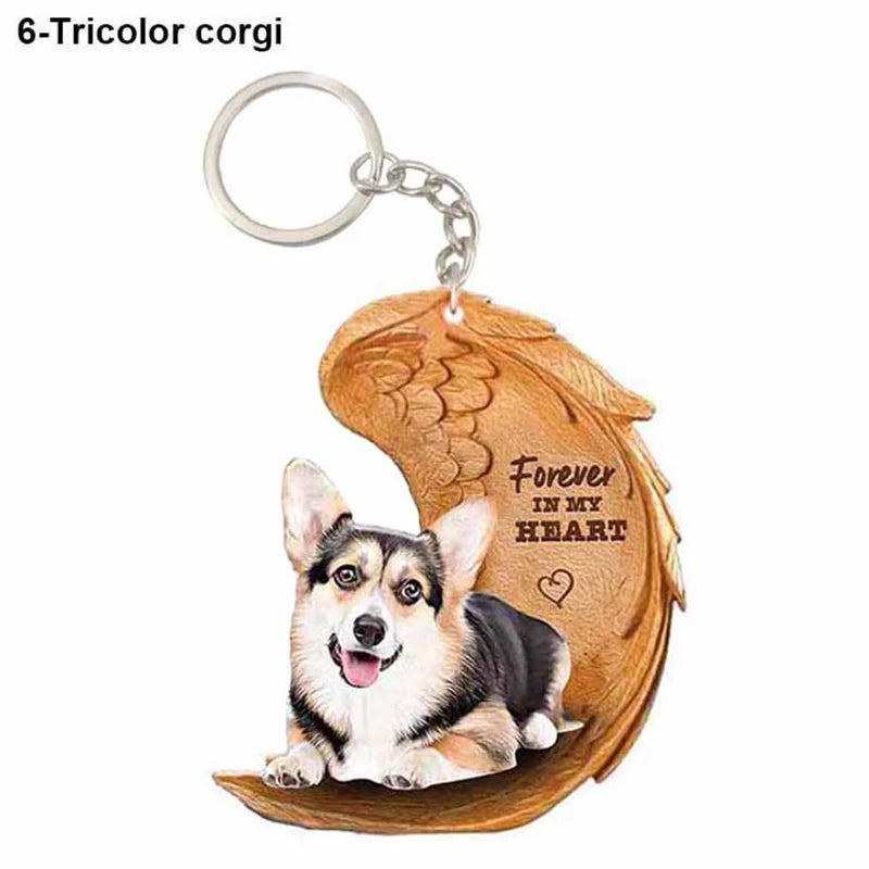 Dog Memorial Keychain - Forever In My Heart Angel Pendant Pet Jewelry Gift