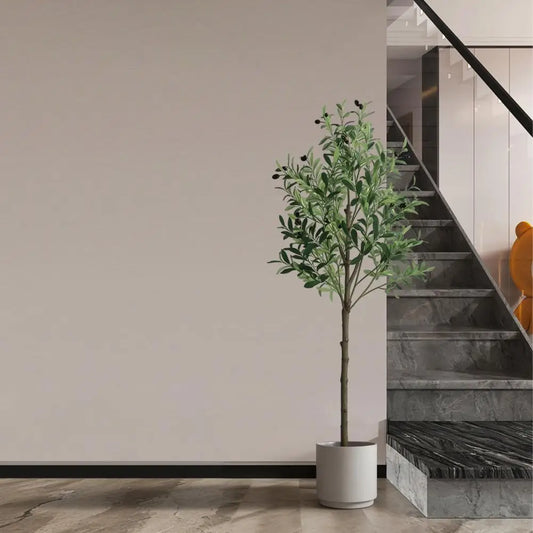 5FT Large Artificial Faux Olive Tree Fake Potted Olive Silk Tree Green Leafs Big Tree Branch For Home Office Party Outdoor Decor