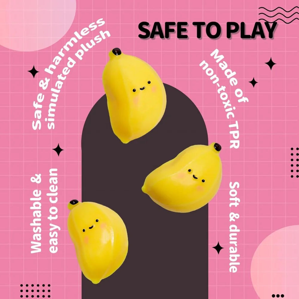 Taba Squishy Banana Squeeze Toy - Cute Stress Relief Fidget Sensory Toys for Kids Adults Soft Fake Food Prank Gift for Birthday
