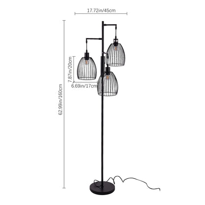 KOMORE Black Modern Industrial Style 3-head Floor Lamp with Irregular Shade for Living Room Office, Bedroom, Hallway, Porch