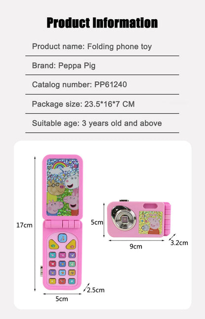 Peppa Pig Simulated Folding Mobile Phone Toys Kids Early Education Toddler Playing House Emulation Sound Light Music Child Gifts