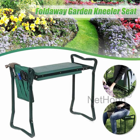 Garden Kneeler 2-In-1 Folding Gardening Padded Seat And Kneeling Stool Tool Bag~