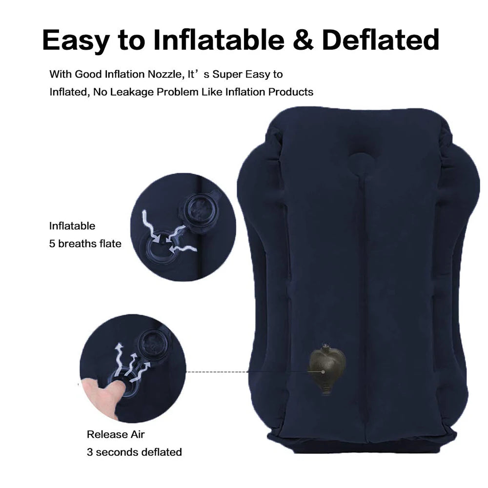 Inflatable Travel Pillow Portable Headrest Sleeping Bag Cushion Chin Neck Support for Outdoor Airplane Train Office and Home Use