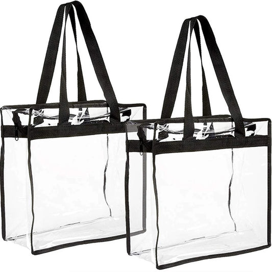 2Pcs Clear Tote Bags Large Capacity Transparent Shoulder Bag with Zipper Flexible Clear Lunch Bag Multipurpose Transparent Totes