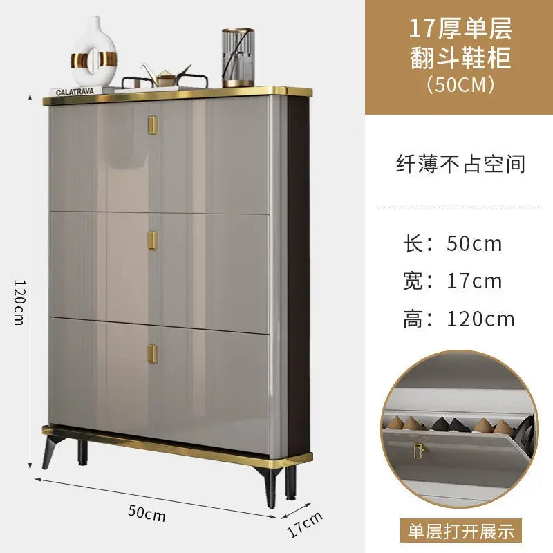 Modern light luxury ultra-thin tipping shoe cabinet 17cm home door aisle entrance large-capacity shoe rack cabinet furniture