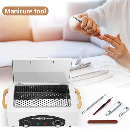 300W Dry Heat Sterilizer with Timer High Temperature Cleaning Box 1.5L for Nail Tools Hair Beauty Metal Tools with Handle