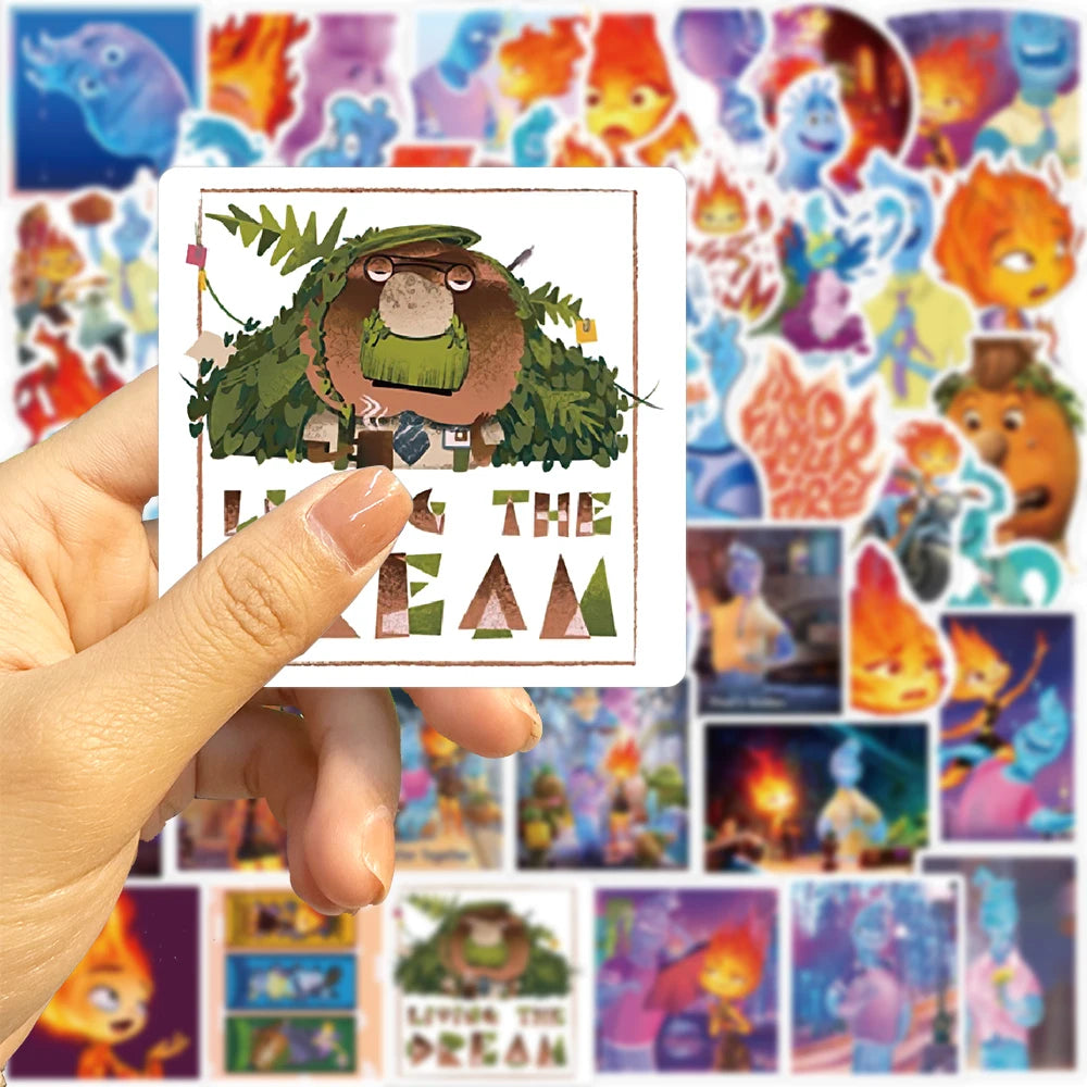 50pcs Disney Cartoon Movie Elemental Stickers for Kids Toys Kawaii Cute Decals DIY Laptop Phone Waterproof Decoration Sticker